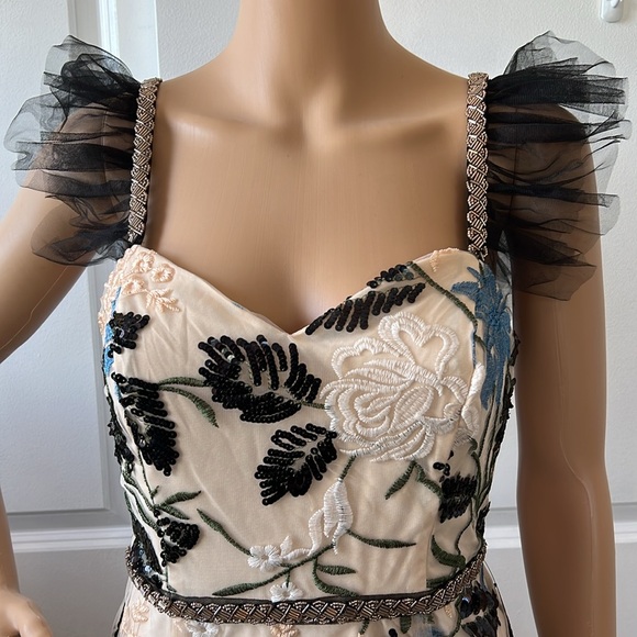 NWT Lulu’s formal beaded sequin evening dress S cream embroidered overlay sexy - Picture 2 of 15
